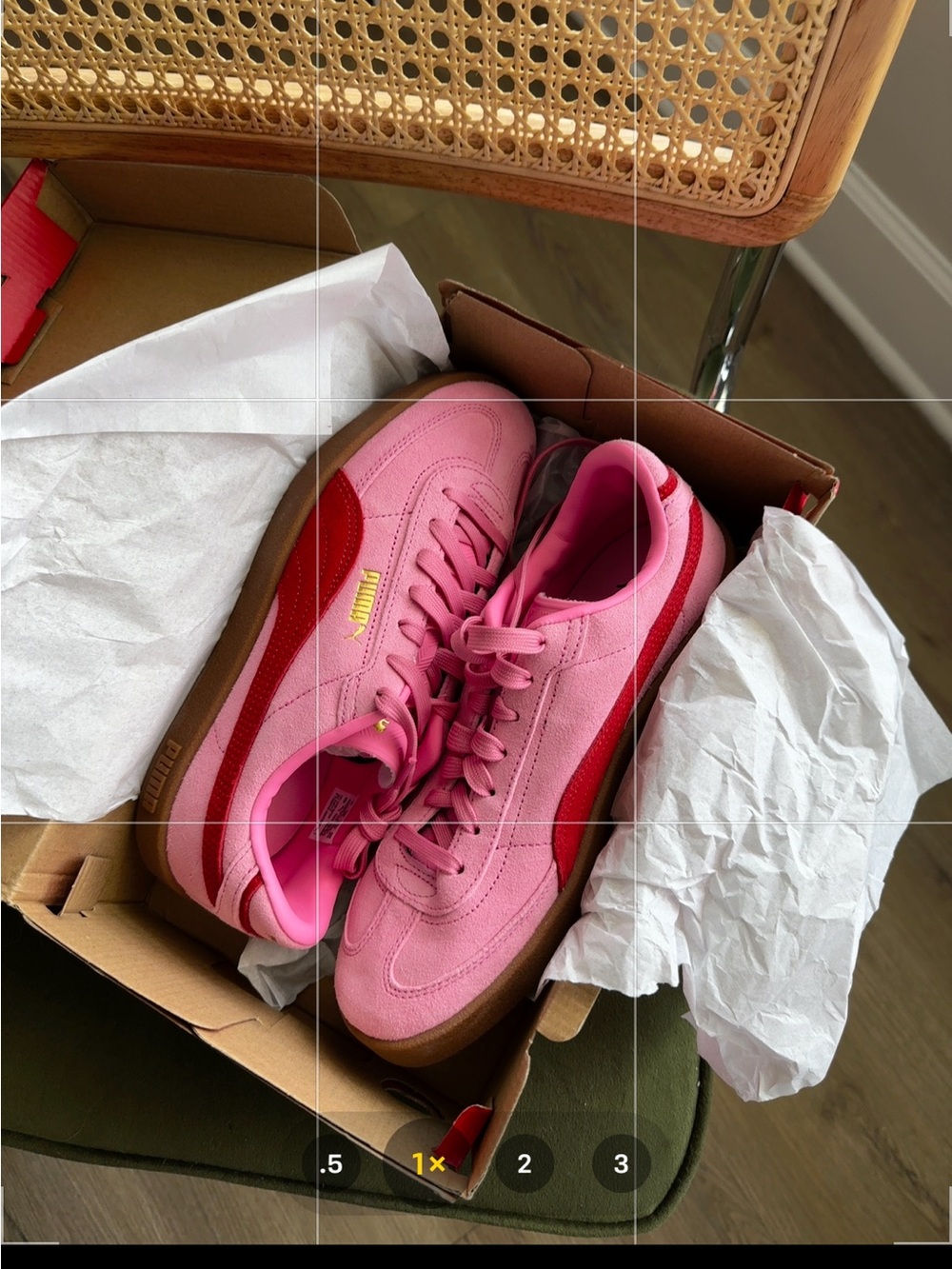 Puma Pink and Red Suede Low-Top Sneakers